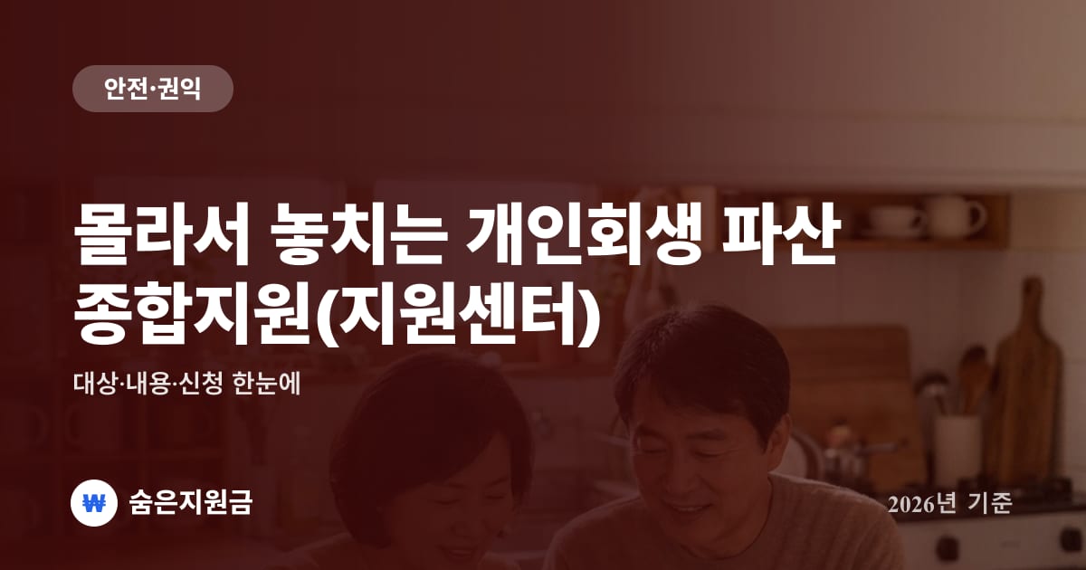 몰라서 놓치는 개인회생 파산 종합지원(지원센터) — 대상·내용·신청 한눈에 (2026년)